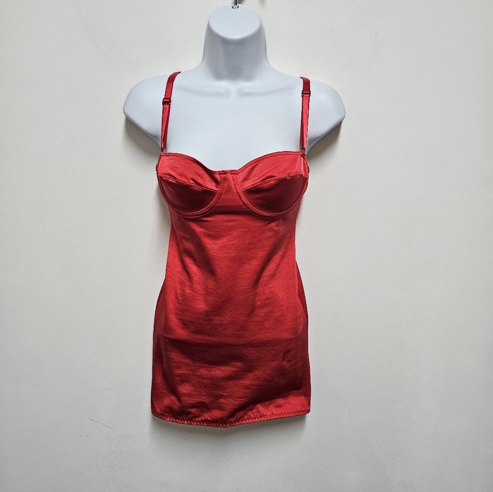 Shape & Slim by Newport News Red Satin Mini Slip Dress Women’s Size S